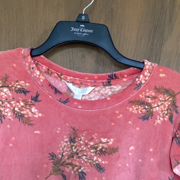 LC Lauren Conrad top floral print velvet w ruffle puff sleeve sweatshirt S M - Picture 14 of 15